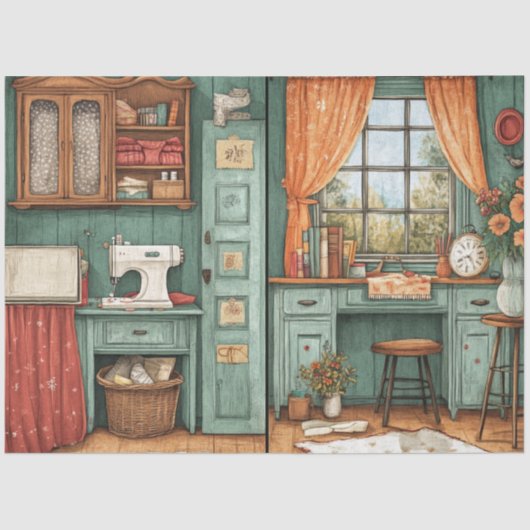 Een naaikamer Junk Journal Series Design #7 Tissuepapier (Voorkant)