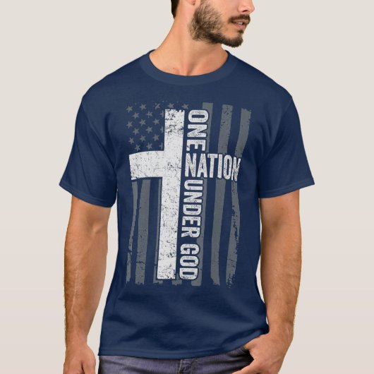 ÉÉN NAAM ONDER GOD Patriotic Christelijk USA T-shirt (Voorkant)