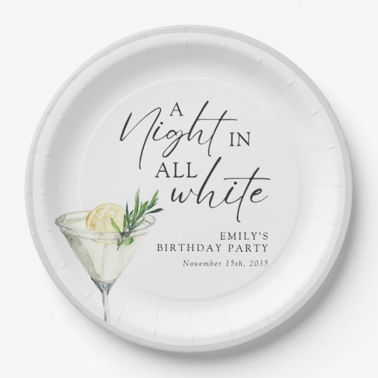 Een nacht in alle witte verjaardag papieren bordje (Voorkant)