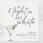 Een nacht in alle witte verjaardag wijn etiket (Enkel label)