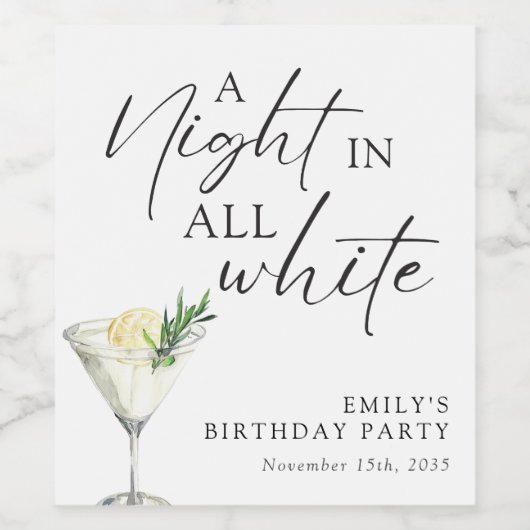 Een nacht in alle witte verjaardag wijn etiket (Enkel label)