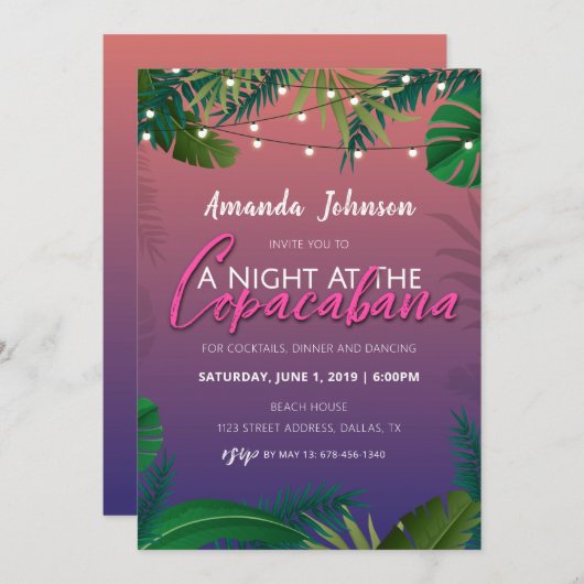 Een nacht in de uitnodiging van Copacabana Havana (Voorkant / Achterkant)