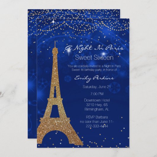 Een nacht in Parijs zweet zestien uitnodiging (Voorkant / Achterkant)