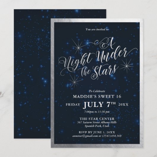 Een nacht onder de sterren, zweet zestien zilver kaart (Voorkant / Achterkant)