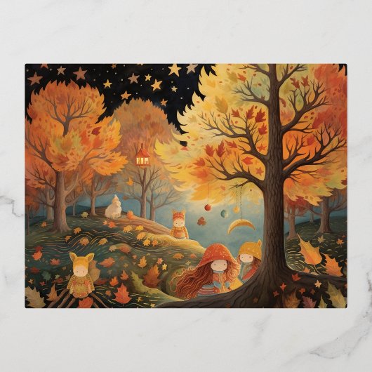 Een nacht van vriendschap en betovering folie feestdagen briefkaart (Voorkant)