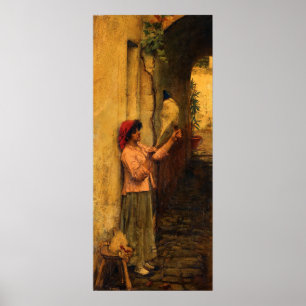 Een Napolitaanse vlasspinner van Waterhouse Poster