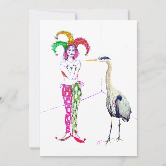 Een nar en een blauwe reiger kaart (Voorkant)