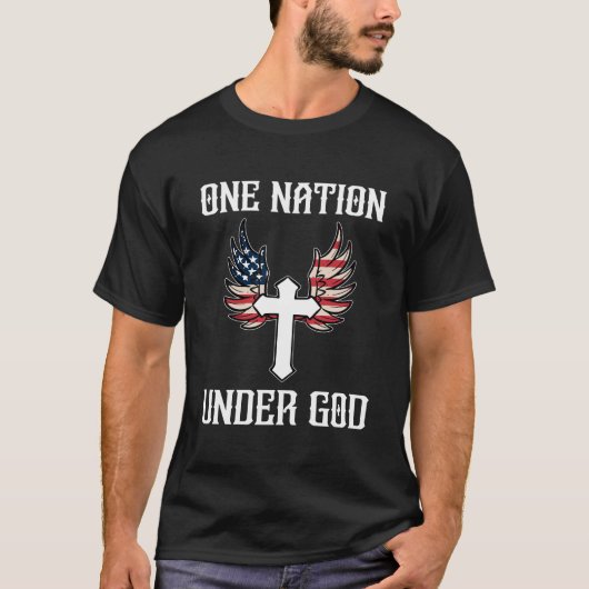 Een natie onder God American Flag Christelijk Cros T-shirt (Voorkant)