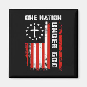 Eén natie onder God Amerikaanse vlag Kruis 4e van Magneet