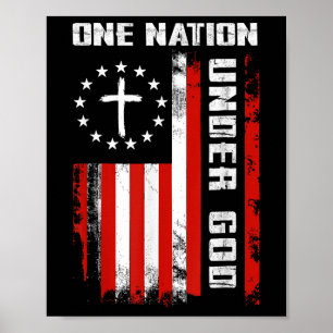 Eén natie onder God Amerikaanse vlag Kruis 4e van  Poster