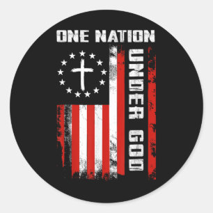 Eén natie onder God Amerikaanse vlag Kruis 4e van  Ronde Sticker