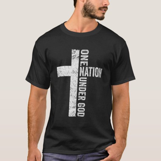 Een natie onder God - Christelijk Cross American F T-shirt (Voorkant)