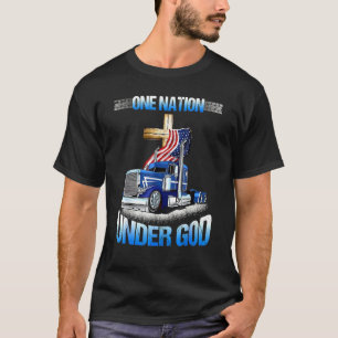 Eén natie onder God Jesus Cross VS vlag vrachtwage T-shirt