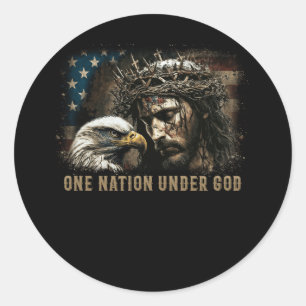 Een natie onder God Jezus Christelijk Eagle Amerik Ronde Sticker