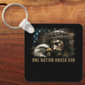 Een natie onder God Jezus Christelijk Eagle Amerik Sleutelhanger (Voorkant)