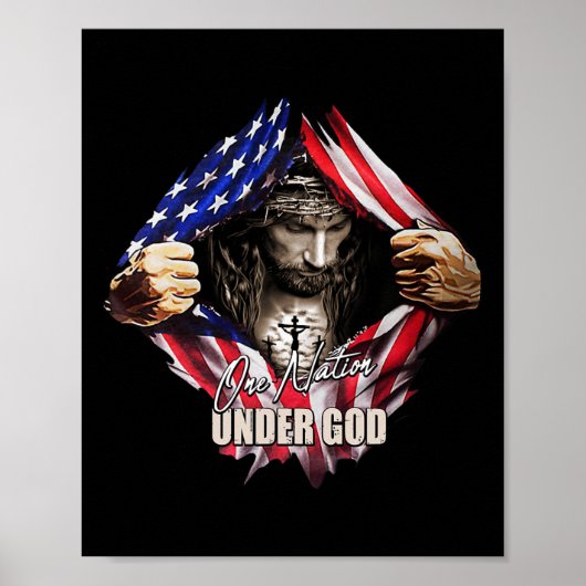 Eén natie onder God Jezus Kunst ons Vlag Christeli Poster (Voorkant)