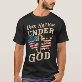 Één natie onder God-kruis Amerikaanse vlag T-shirt