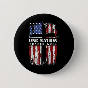 Eén natie onder God Kruis Usa Vlag 4 juli Pa Ronde Button 5,7 Cm