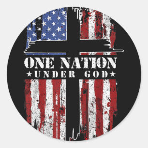 Eén natie onder God Kruis Usa Vlag 4 juli Pa Ronde Sticker