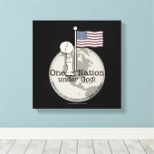 Een natie onder God-Little Boy op Amerikaanse vlag Canvas Afdruk (Insitu (Houten vloer))