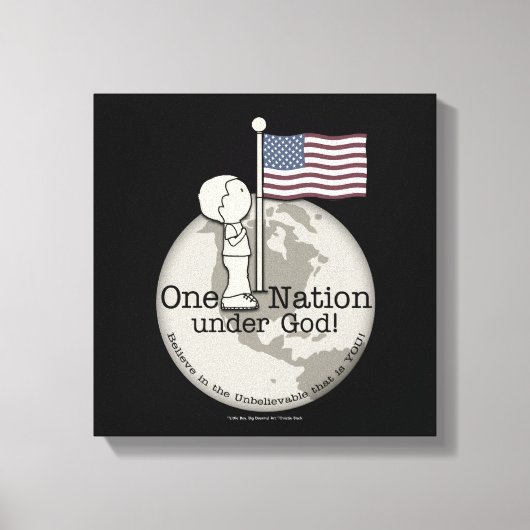 Een natie onder God-Little Boy op Amerikaanse vlag Canvas Afdruk (Voorkant)