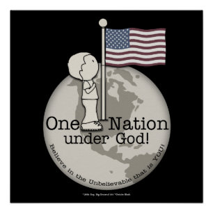 Een natie onder God-Little Boy op Amerikaanse vlag Poster