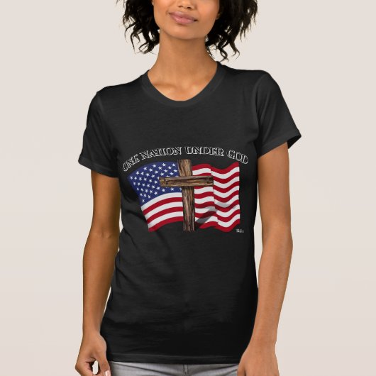 Eén natie onder God met een robuust kruis en Ameri T-shirt (Voorkant)