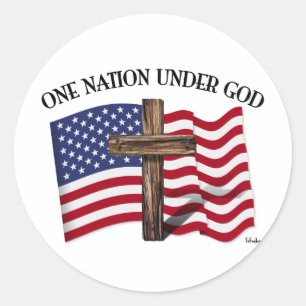 Eén natie onder God met robuust kruis en Amerikaan Ronde Sticker