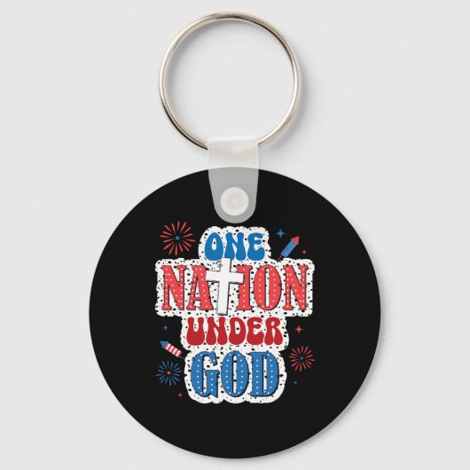 Eén natie onder God Patriottisch 4 juli Sleutelhanger (Voorkant)