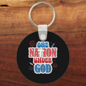 Eén natie onder God Patriottisch 4 juli Sleutelhanger (Voorkant)