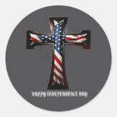 Eén natie onder God: Patriottisch Kruis Custom Ronde Sticker (Voorkant)