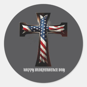 Eén natie onder God: Patriottisch Kruis Custom Ronde Sticker