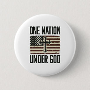 Eén natie onder God patriottisch kruis Ronde Button 5,7 Cm