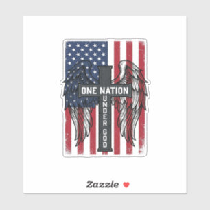Eén natie onder God Patriottisch kruis vleugels sh Sticker