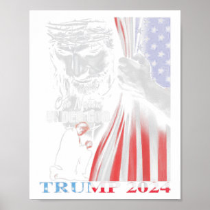Eén natie onder God Trump 2024 God Amerikaanse vla Poster