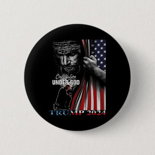 Eén natie onder God Trump 2024 God Amerikaanse vla Ronde Button 5,7 Cm