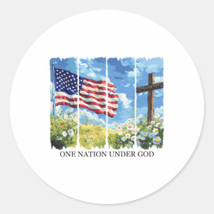 Eén natie onder God USA vlag bloemen rood wit blau Ronde Sticker