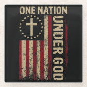 Eén natie onder God Vertical Christelijk American Glazen Onderzetter (Voorkant)
