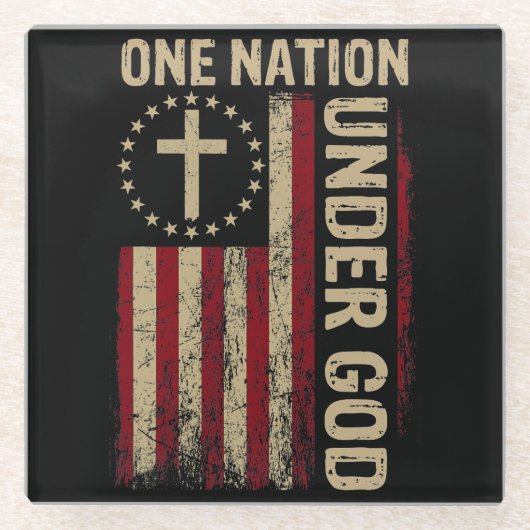 Eén natie onder God Vertical Christelijk American Glazen Onderzetter (Voorkant)
