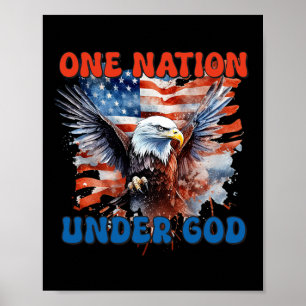Eén natie onder God vlag 4 juli Patriottisch CH Poster