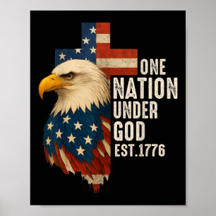 Eén natie onder God vlag 4 juli Patriottisch CH Poster