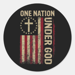 Eén natie onder God vlag 4 juli Patriottisch CH Ronde Sticker