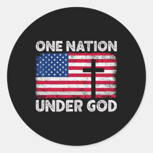 Eén natie onder God vlag 4 juli Patriottisch CH Ronde Sticker