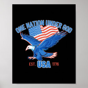Eén natie onder God Vlag van de VS 4 juli Est 1776 Poster