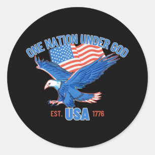 Eén natie onder God Vlag van de VS 4 juli Est 1776 Ronde Sticker