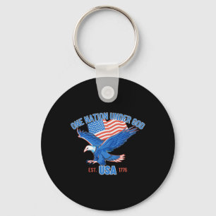 Eén natie onder God Vlag van de VS 4 juli Est 1776 Sleutelhanger