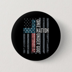 Eén natie onder God - Vlag van de VS met kruis chr Ronde Button 5,7 Cm