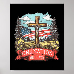 Eén natie onder Gods kruis Jezus Amerikaanse vlag Poster