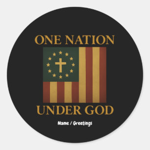 Eén natie onder Gods vlag Patriottisch Christelijk Ronde Sticker