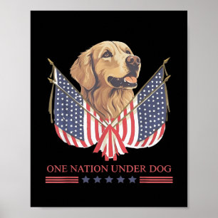 Eén natie onder gouden retriever-hond Amerikaanse  Poster